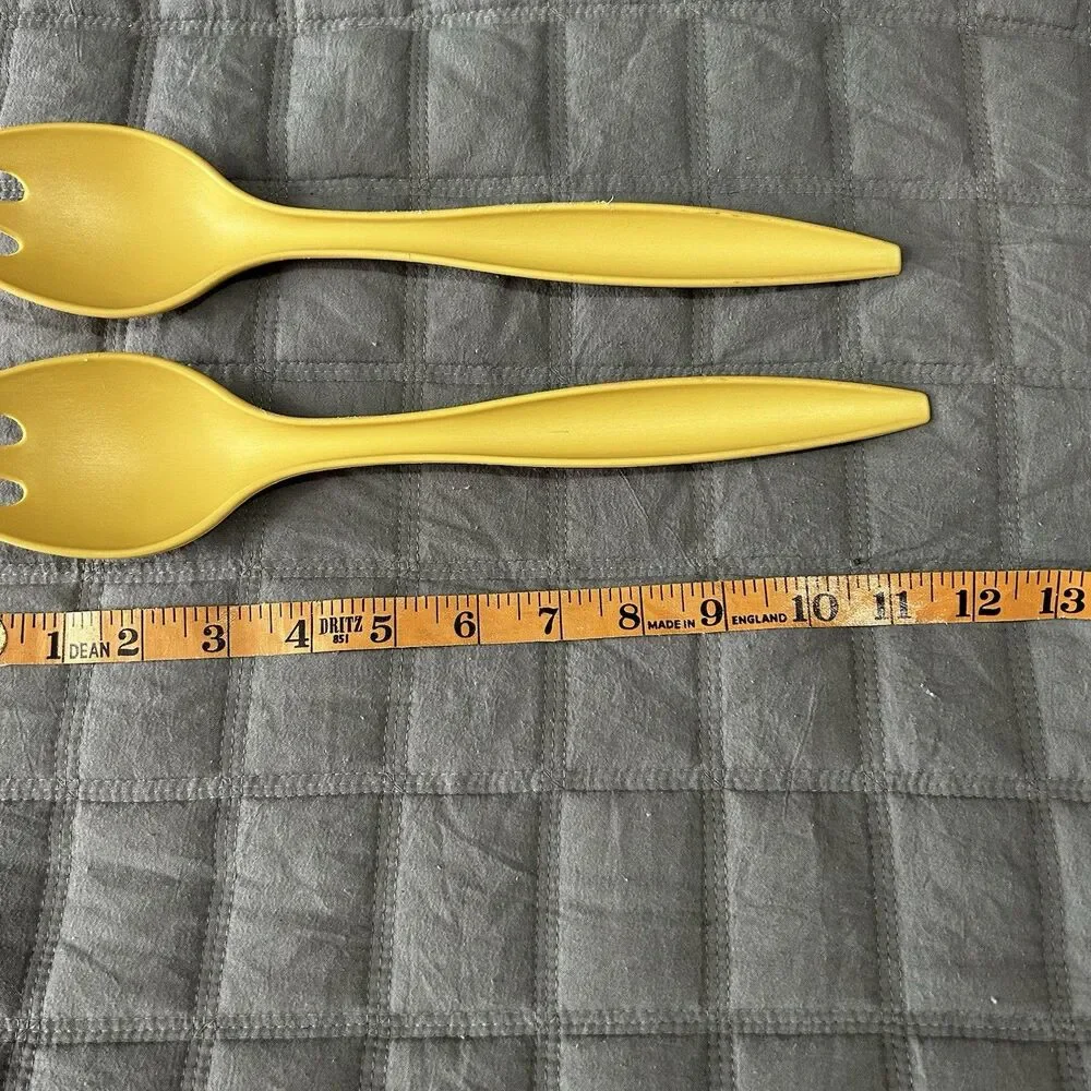 Vintage Tupperware Salad Serving Utensils 12'' Fork Spoon Set of 2 Harvest Gold
